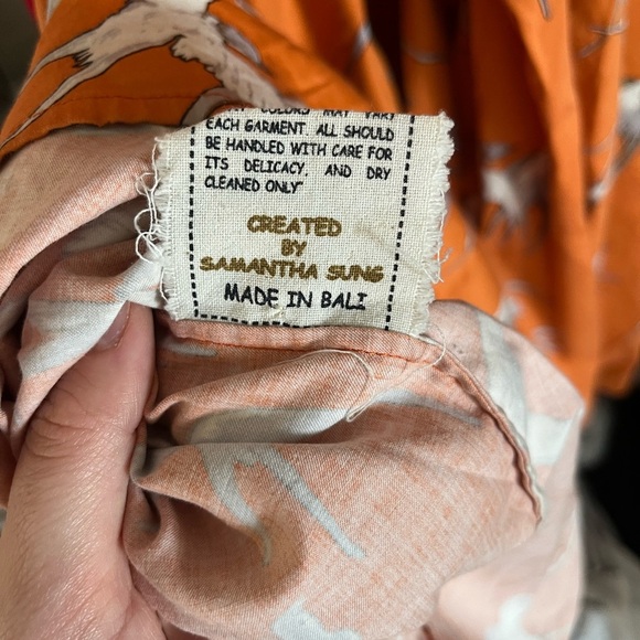 Samantha Sung Audrey Orange Bird Print Midi Pleated Dress 3/4 Sleeves Size 2 - Picture 5 of 5